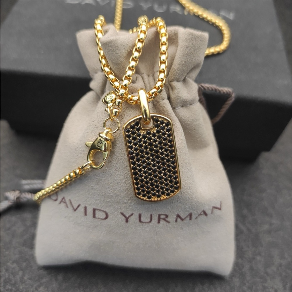 David Yurman Gold-Tone Pavé Dog Tag Necklace